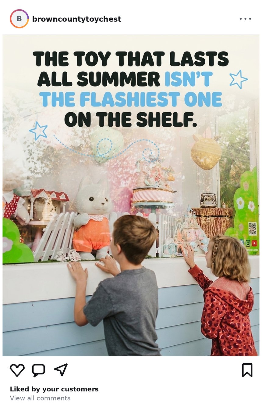 The Toy Chest social post from Aug 8, 2026: Which summer toy will your kid still grab in August, not just July?